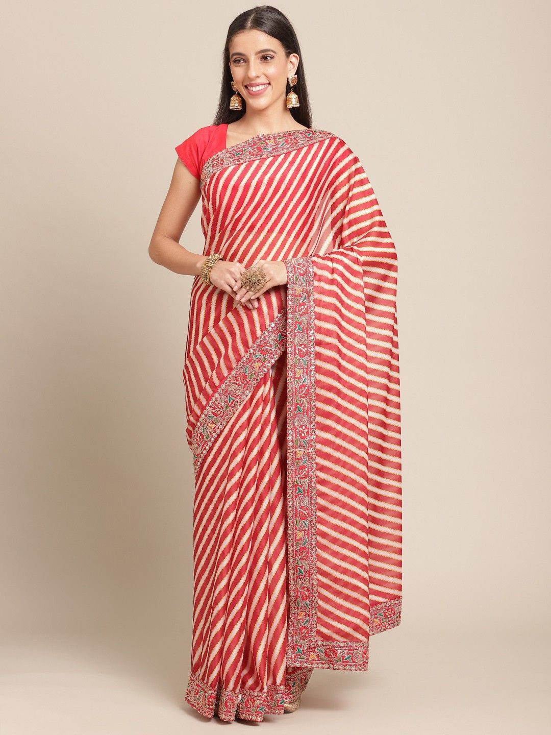 

Anouk Leheriya Embroidered Silk Blend Leheriya Saree, Red