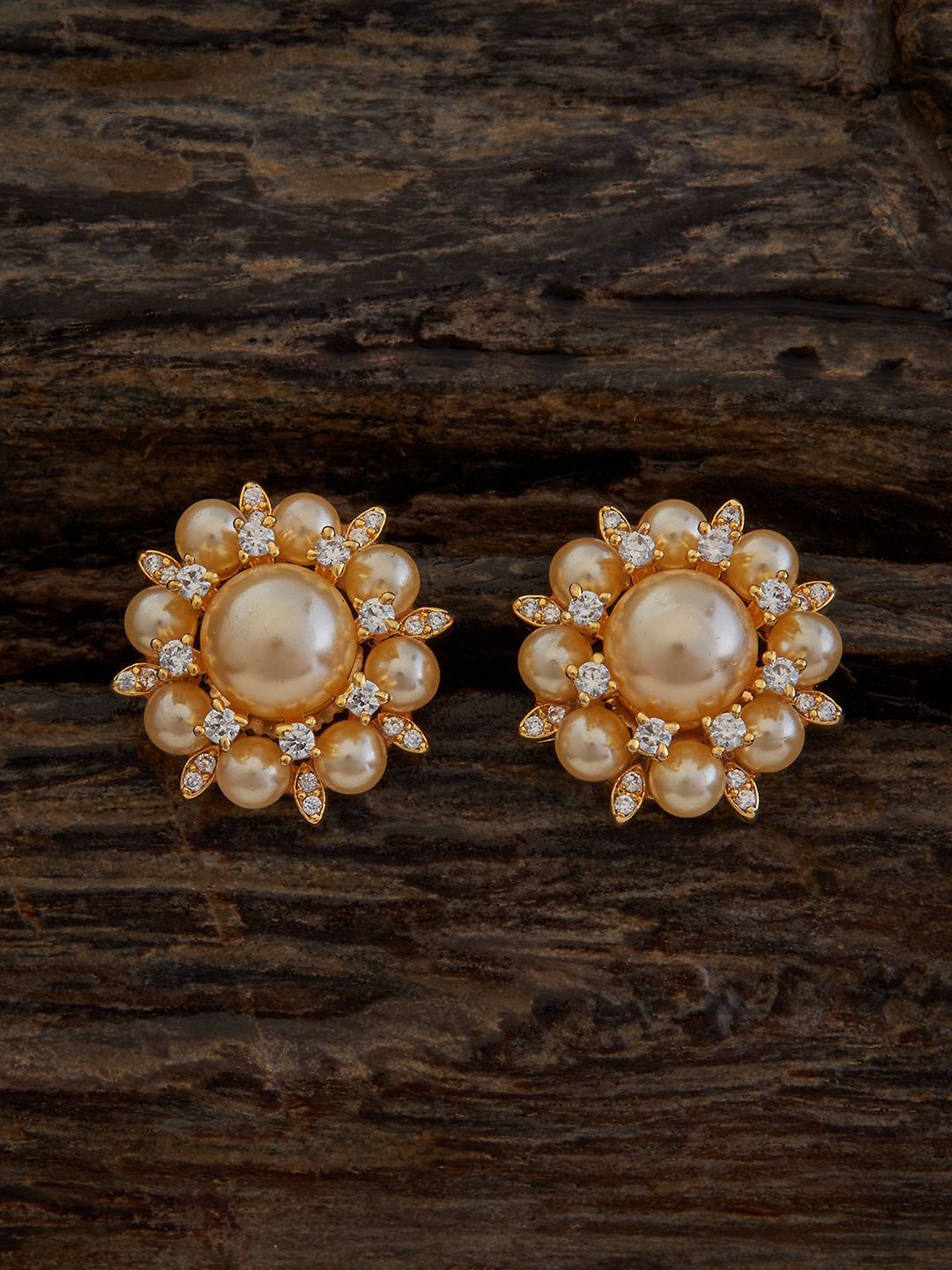 

Kushal's Fashion Jewellery Gold-Plated Cubic Zirconia Studded Floral Studs Earrings, White