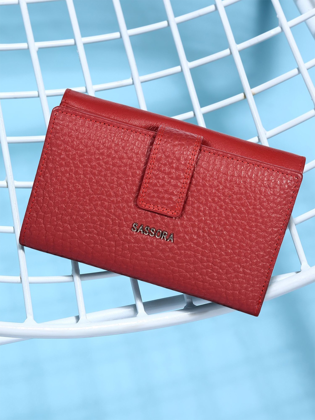 

Sassora Women Textured Leather Two Fold Wallet, Red