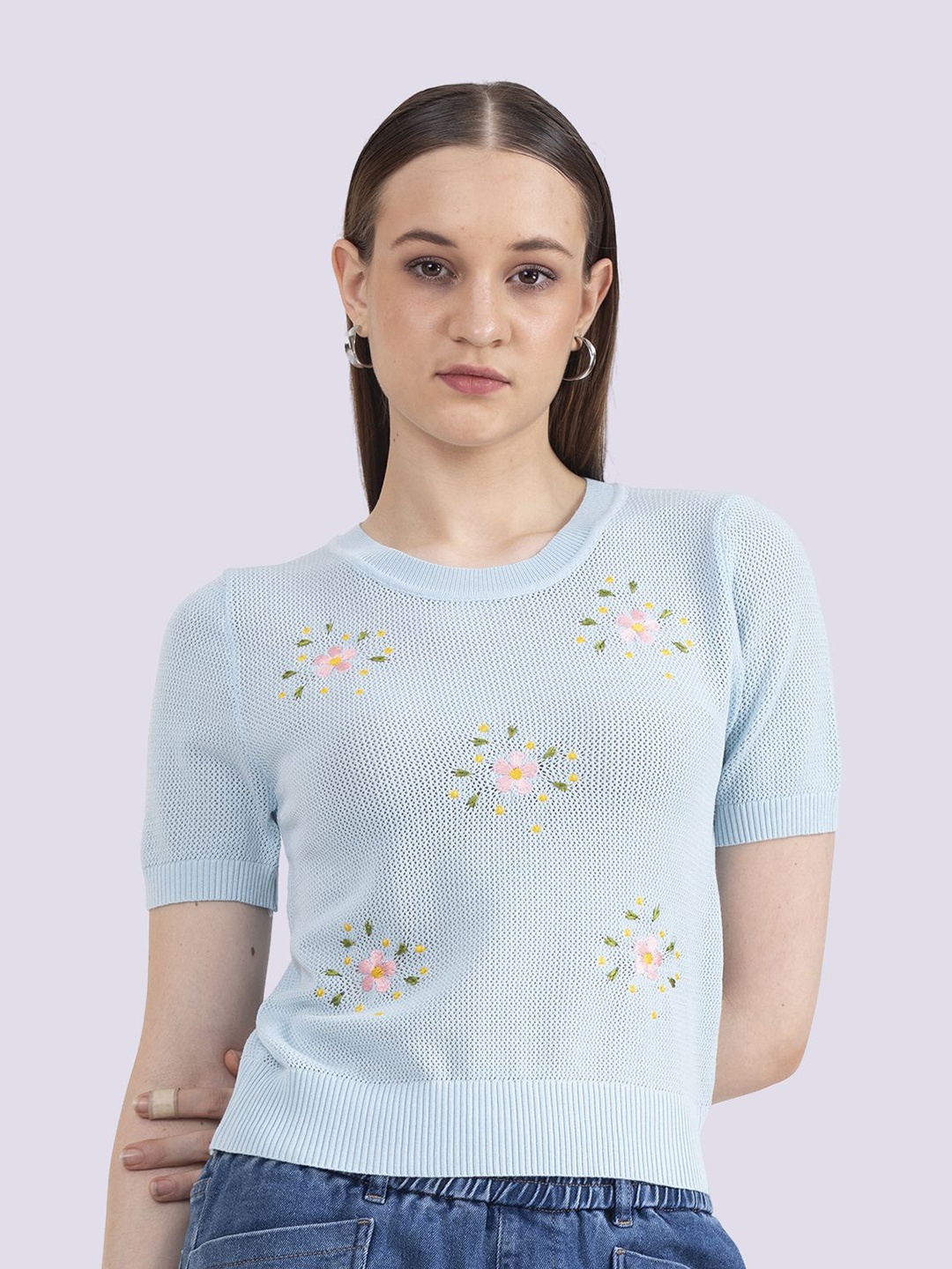 

Albion By CnM Women Floral Printed Round Neck Top, Blue