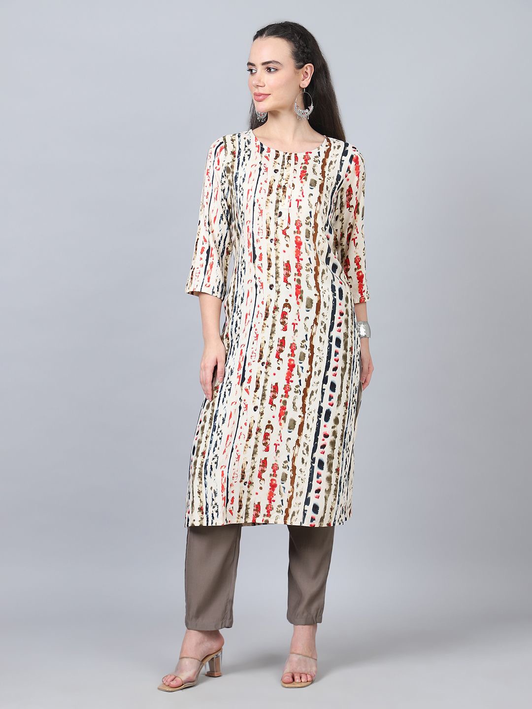 

FLAMBOYANT Abstract Printed Straight Kurta, Beige