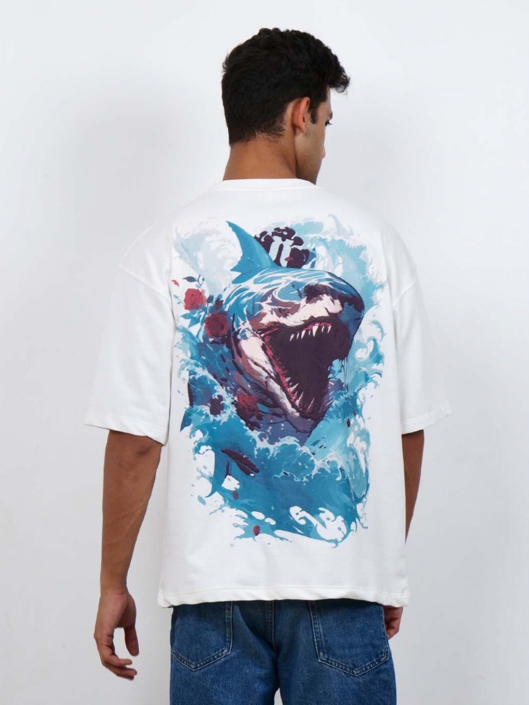 

KHAAKI Men Bio Finish Graphic Printed Round Neck Cotton Oversized T-shirt, White