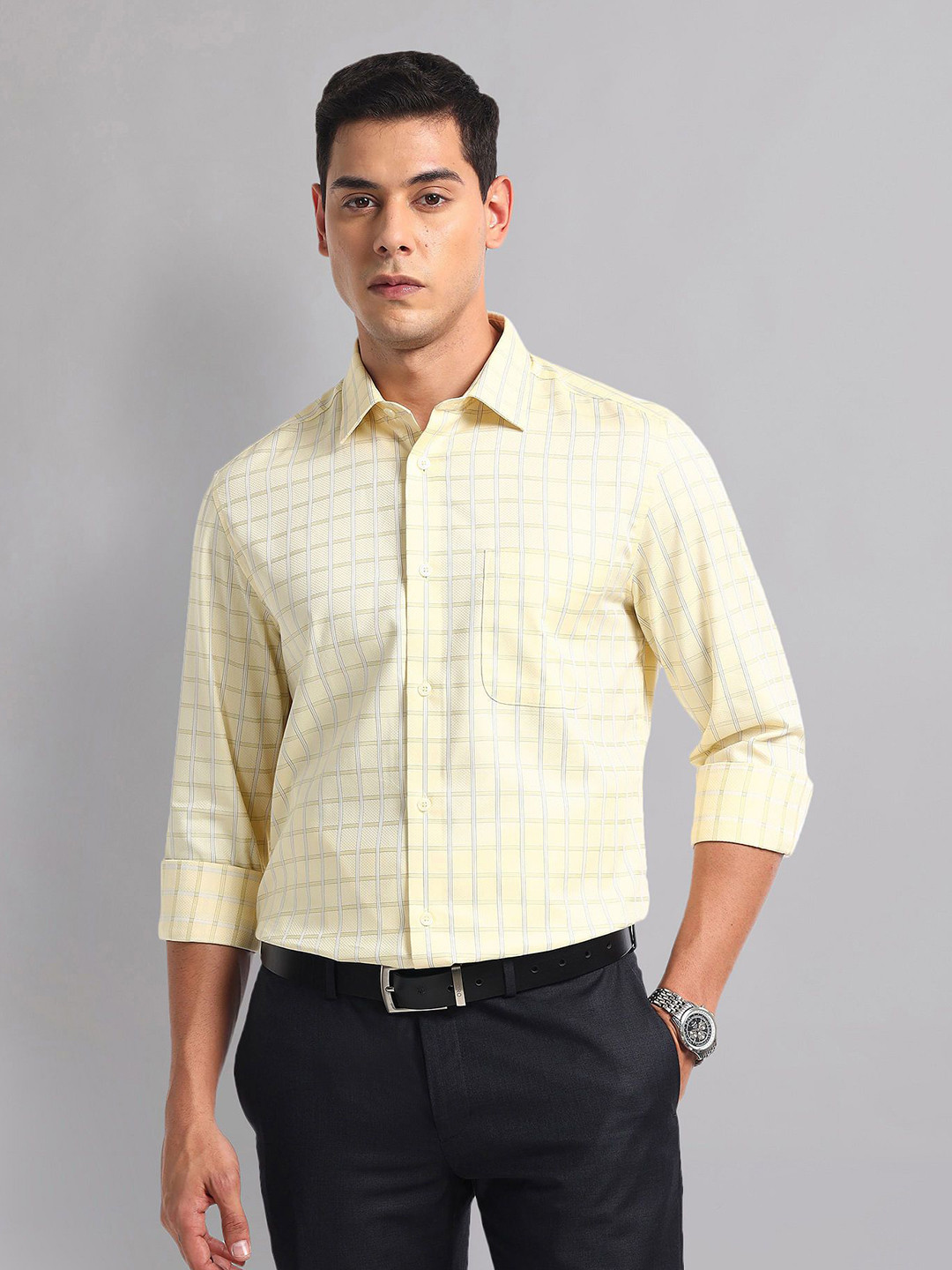 

AD By Arvind Men Spread Collar Checked Cotton Casual Shirt, Yellow