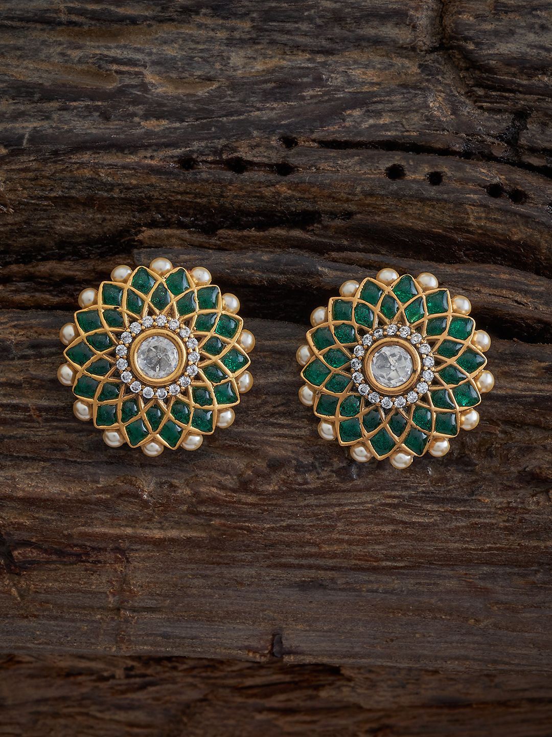 

Kushal's Fashion Jewellery Kundan Studded Floral Studs, Gold