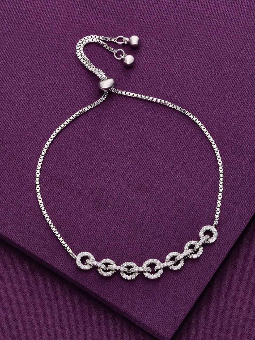 

KAI JEWEL Sterling Silver Cubic Zirconia Studded Rhodium-Plated Wraparound Bracelet