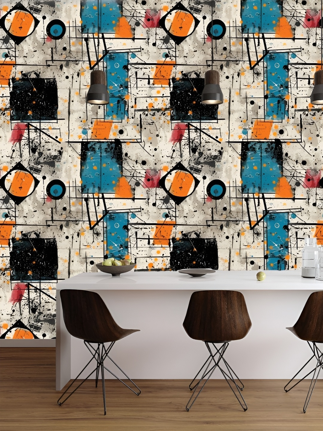 

CVANU Beige & Blue Abstract Printed Self Adhesive Wall Stickers