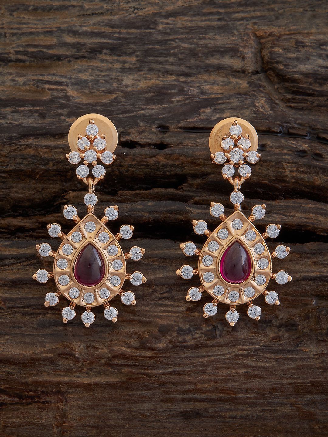 

Kushal's Fashion Jewellery Gold-Plated Cubic Zirconia Studded Teardrop Shape Drop Earrings, Red