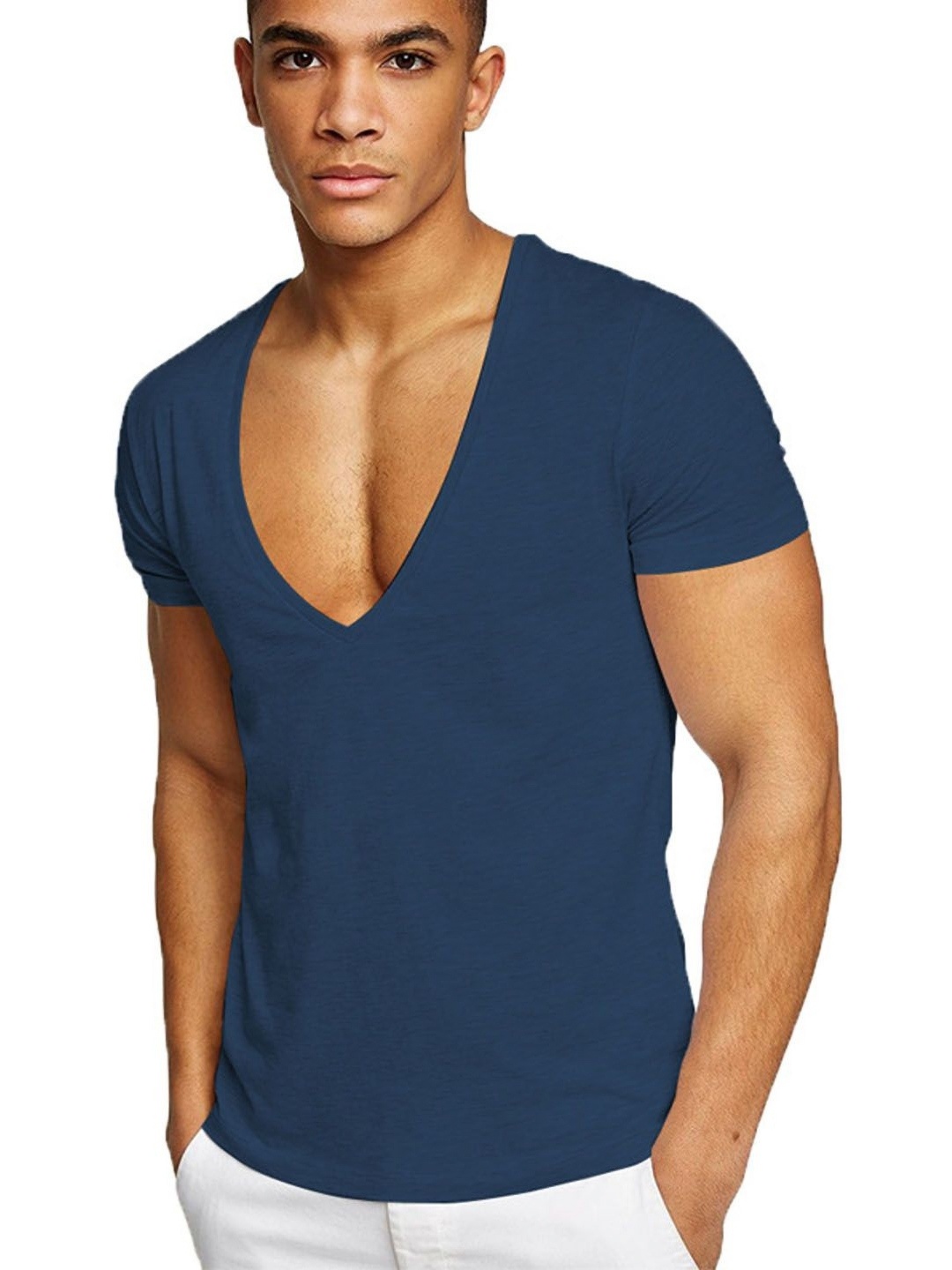 

StyleCast Men V-Neck Pockets T-shirt, Navy blue