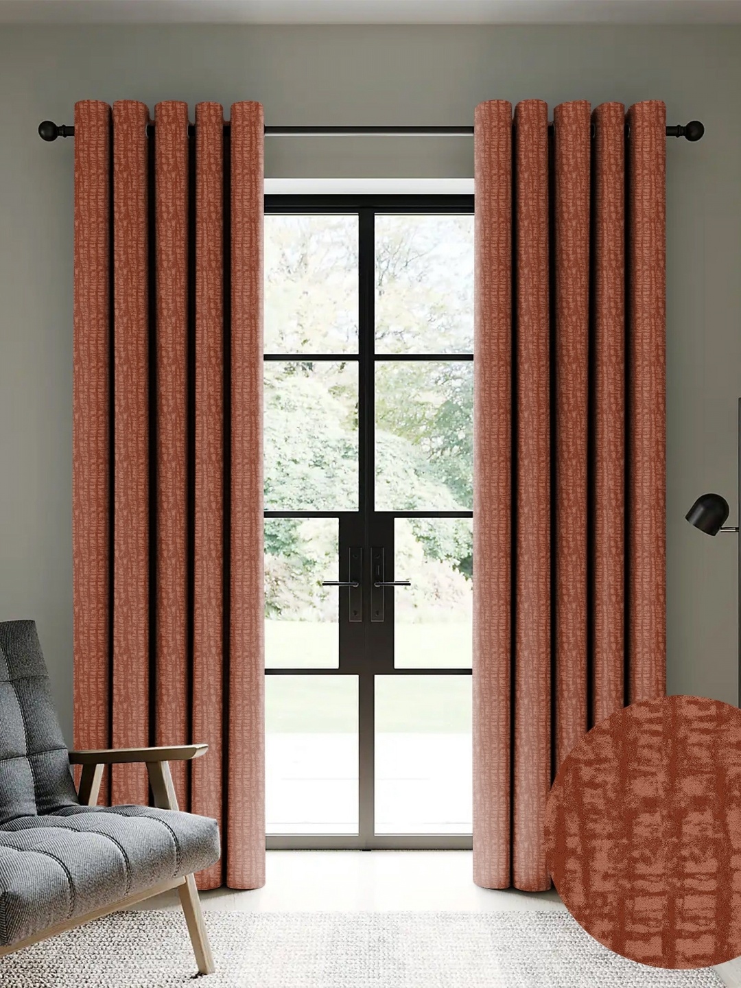 

Nefertiti Home Rust 2 Pieces Black Out Door Curtain
