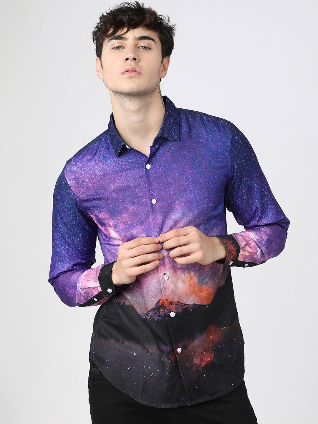 

HIGHLANDER Men Printed Slim Fit Shirt, Purple