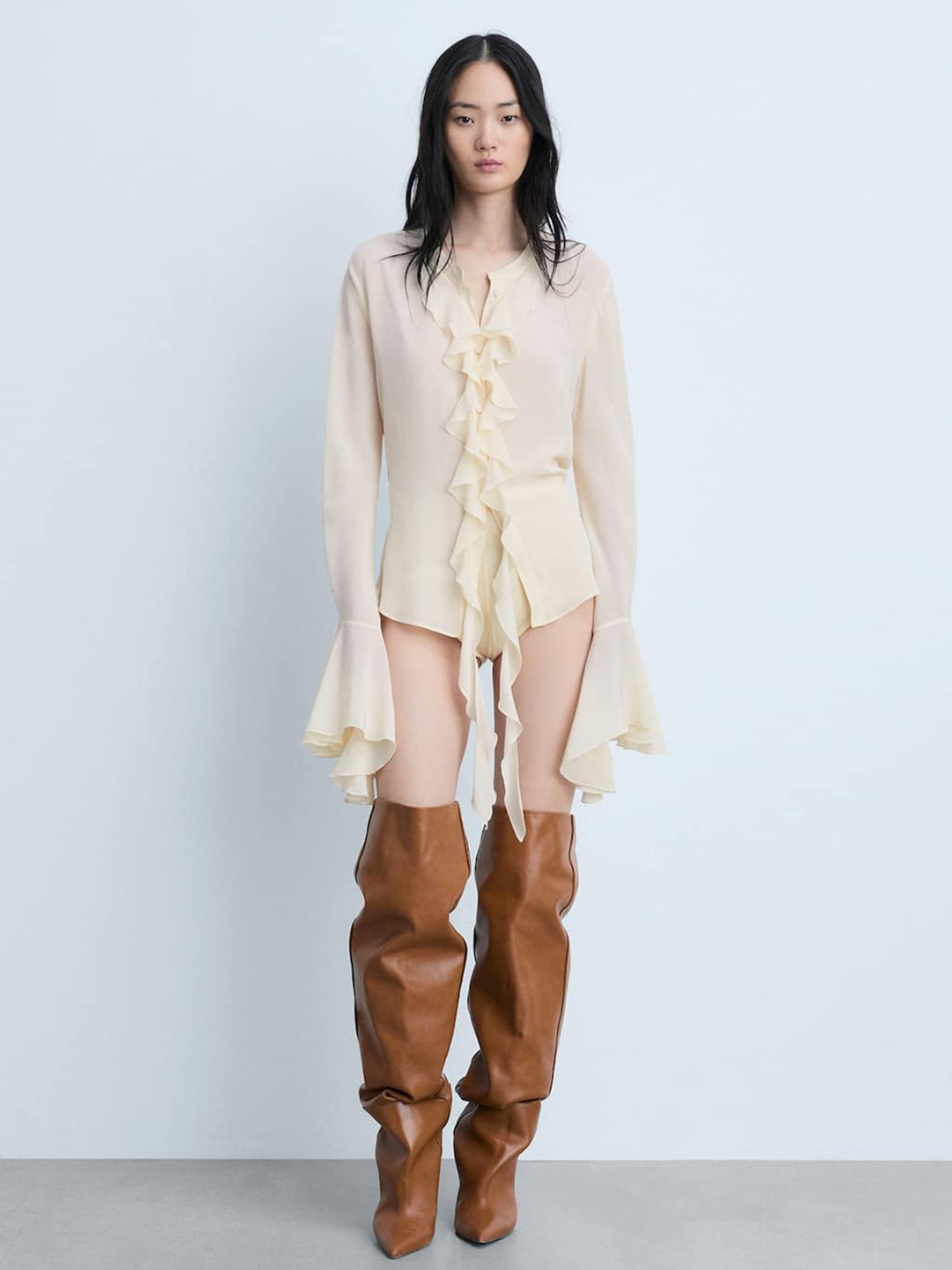 

MANGO Ruffled Bell Sleeves Shirt Style Top, Cream