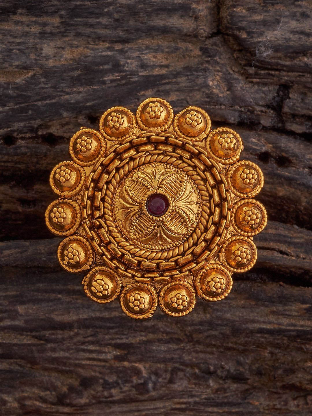 

Kushal's Fashion Jewellery Gold-Plated Stone-Studded Antique Adjustable Finger Ring