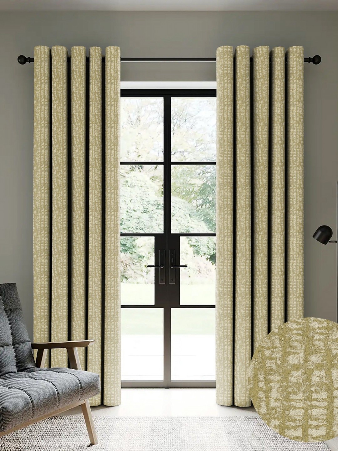 

Nefertiti Home Green 2 Pieces Printed Black Out Door Curtain
