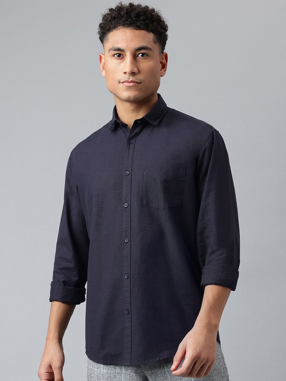 

Richlook Men Comfort Solid Cotton Casual Shirt, Navy blue
