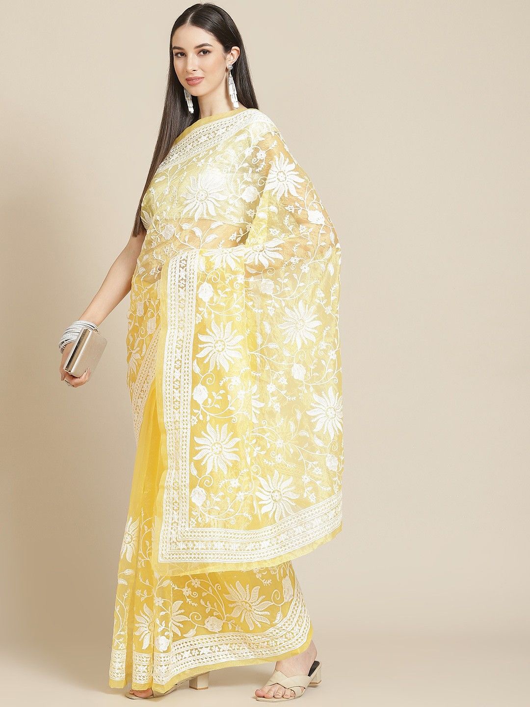 

Anouk Floral Embroidered Organza Saree, Yellow