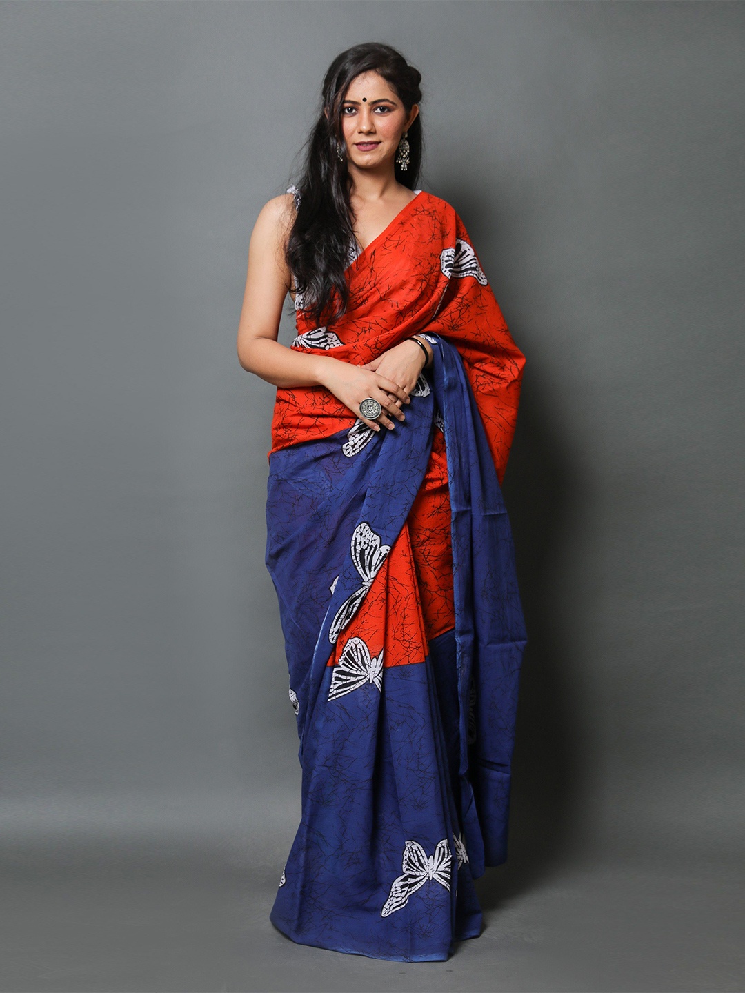 

Pinkcity Trade World Floral Pure Cotton Block Print Saree, Blue