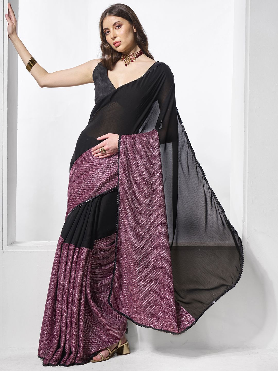 

Kalista Embellished Sequinned Saree, Black