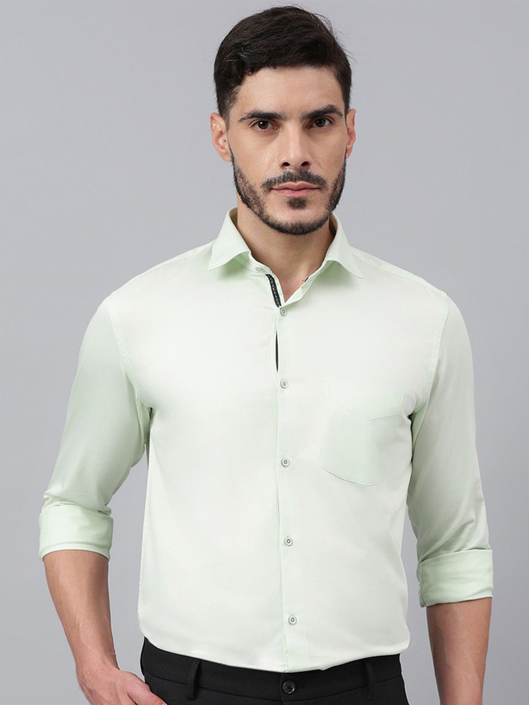 

Richlook Men Comfort Spread Collar Solid Cotton Party Shirt, Green