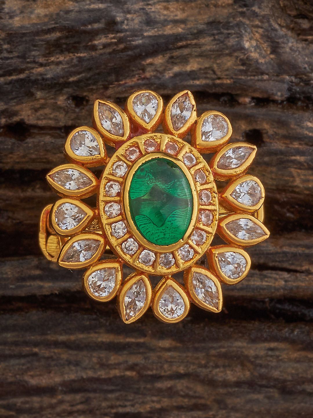 

Kushal's Fashion Jewellery 92.5 Pure Silver Gold-Plated Stone-Studded Finger Ring