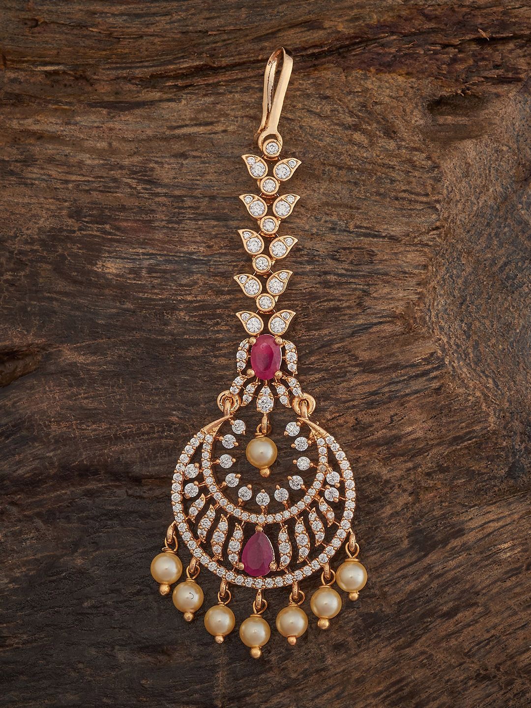 

Kushal's Fashion Jewellery Ruby Gold-Plated Zircon Stones Studded Maang Tikka