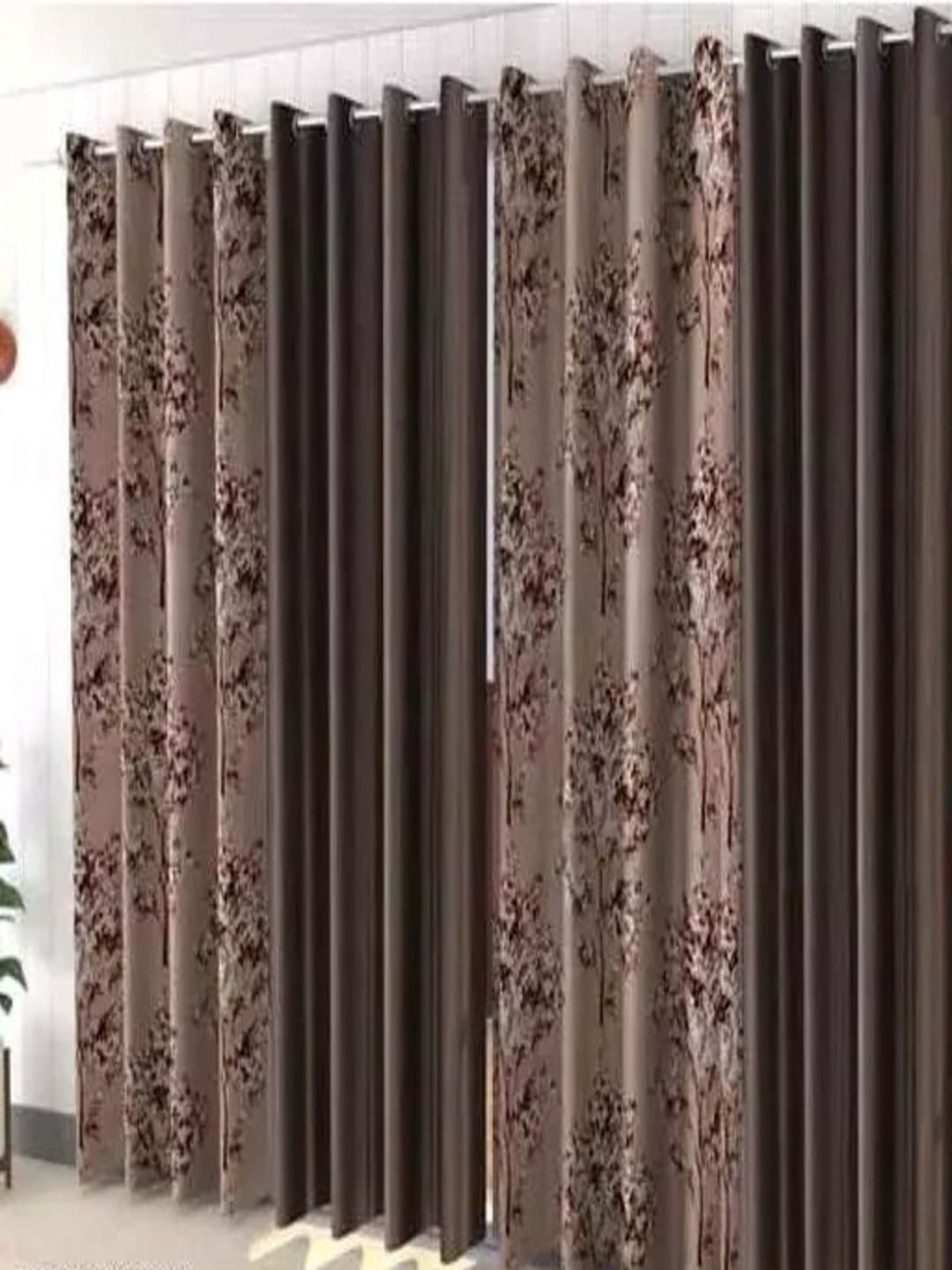 

AADI TRADERS Brown & Beige 4 Pieces Floral Window Curtains