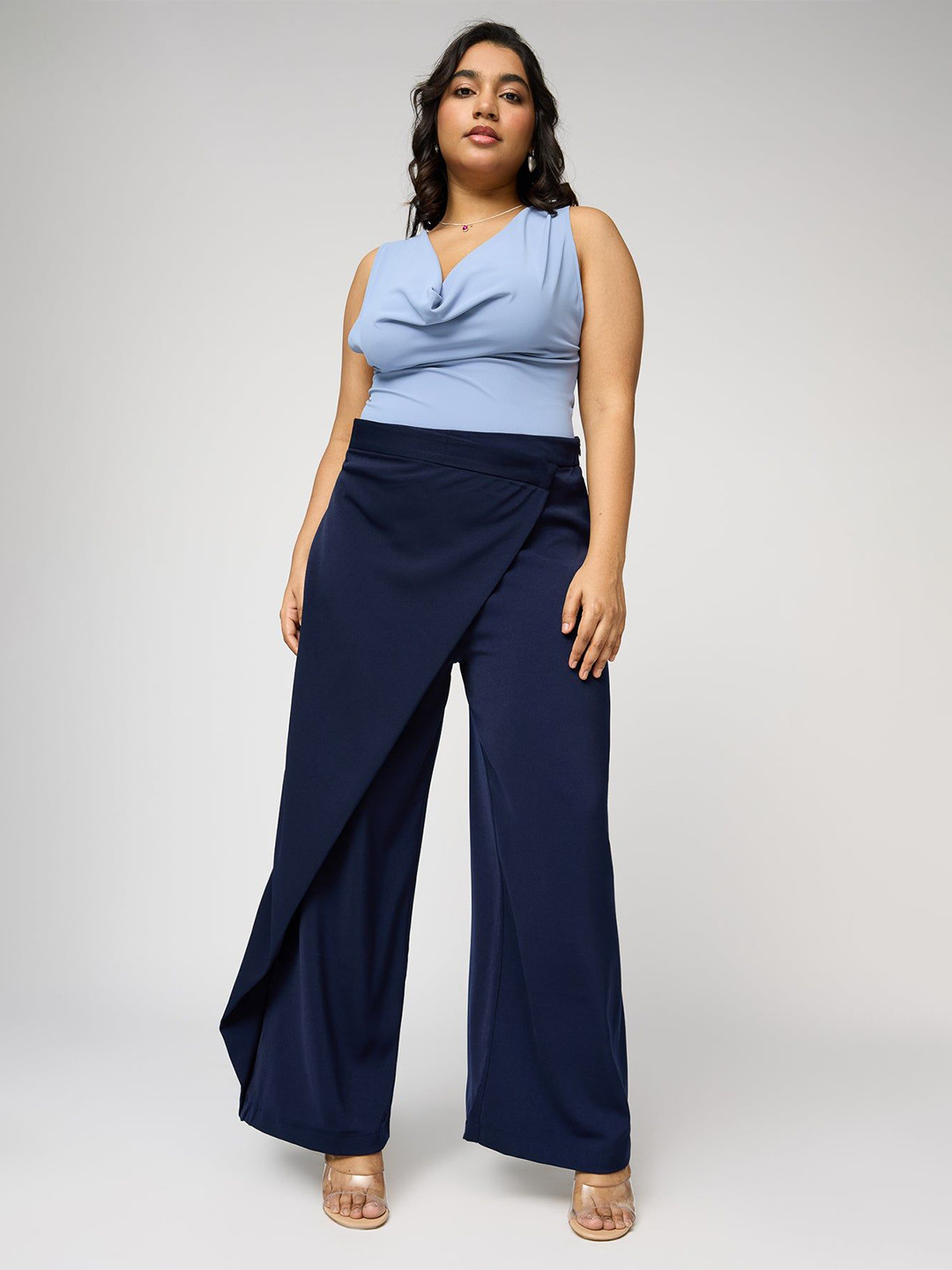 

FREAKINS Women Curve Pareo Korean Pant, Navy blue