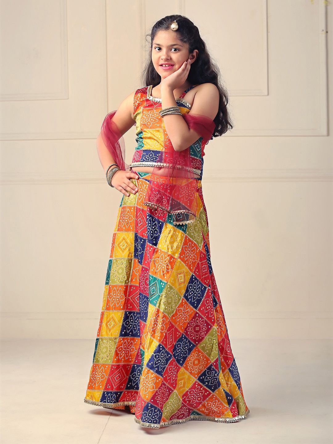 

BAESD Girls Printed Ready to Wear Lehenga & Blouse With Dupatta, Yellow
