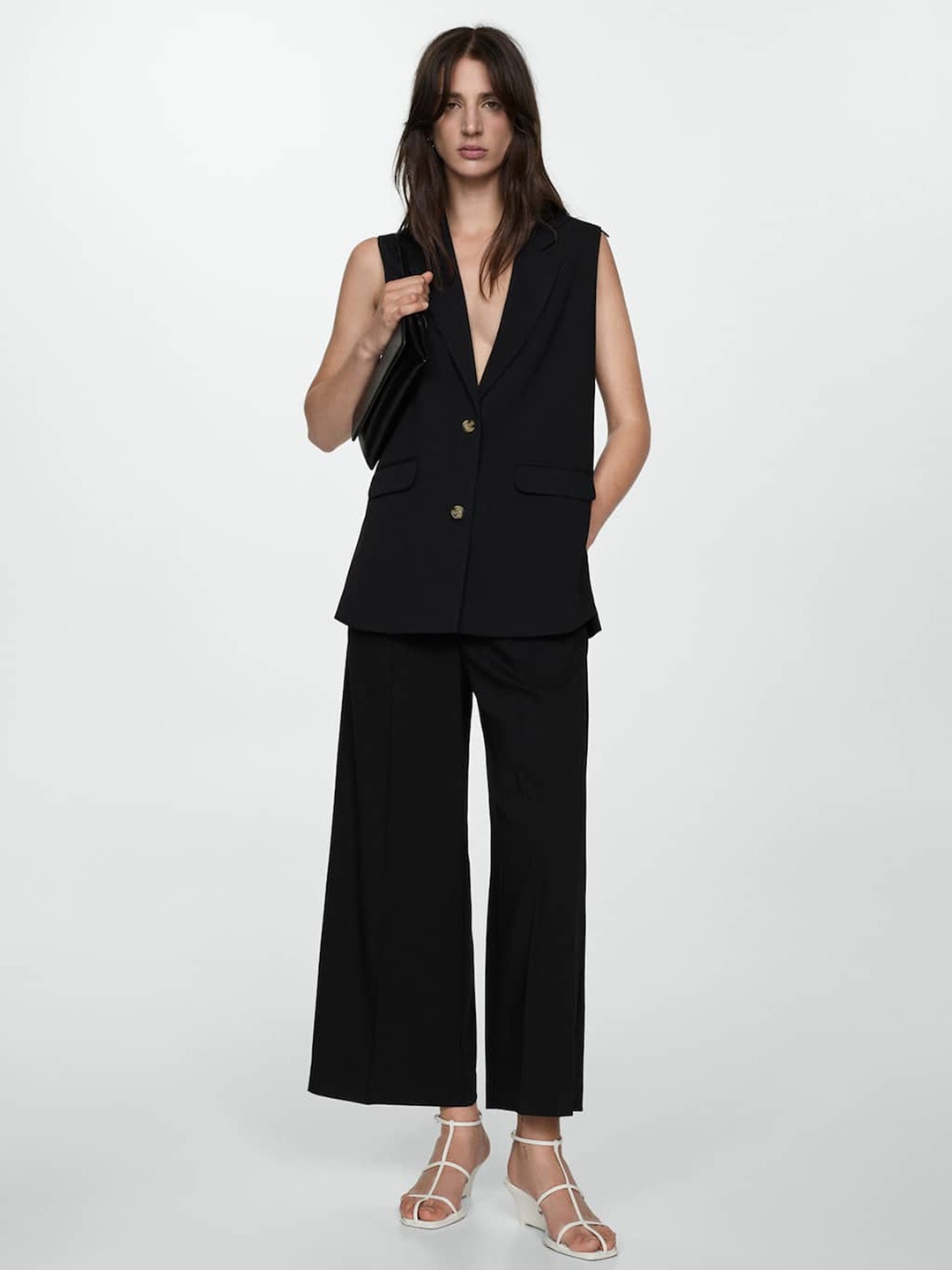 

MANGO Lapel Collar Longline Waistcoat, Black