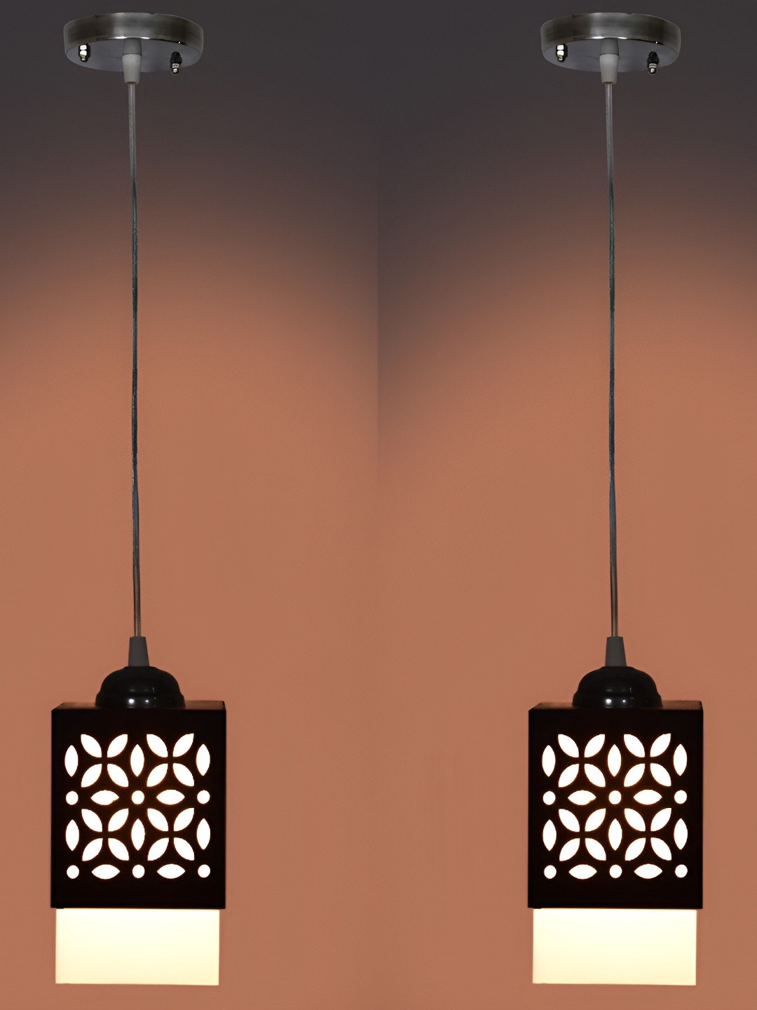 

Afast Black & White 2 Pieces Floral Pattern Rectangle Wooden Ceiling Lamp