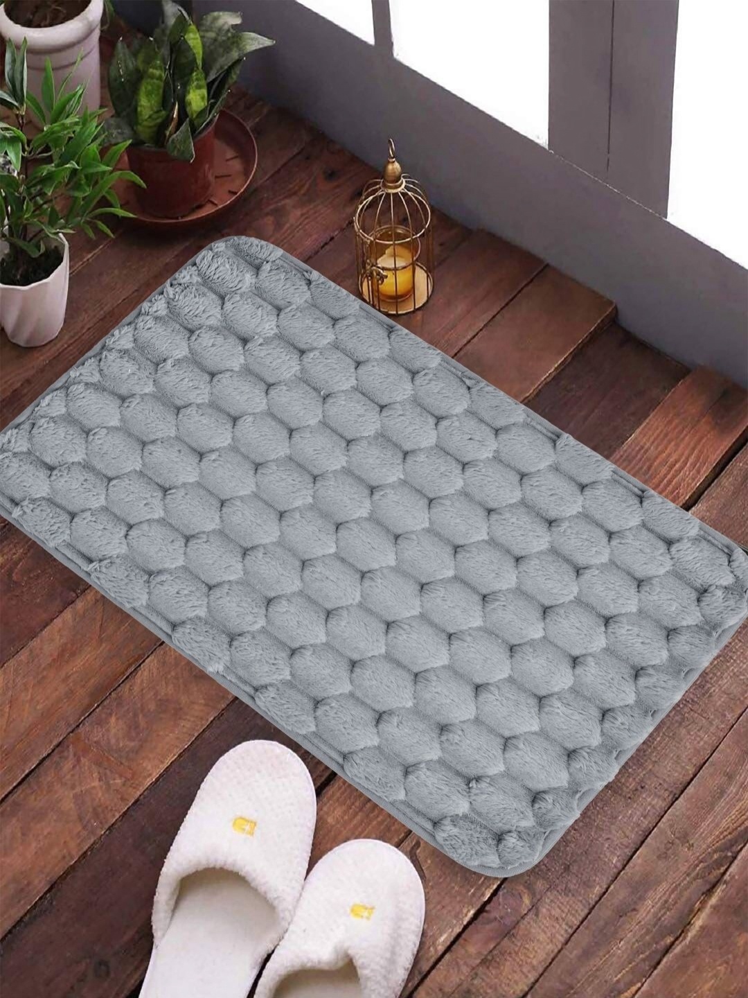 

FABINALIV Grey Geometric Cotton Anti Skid Doormat