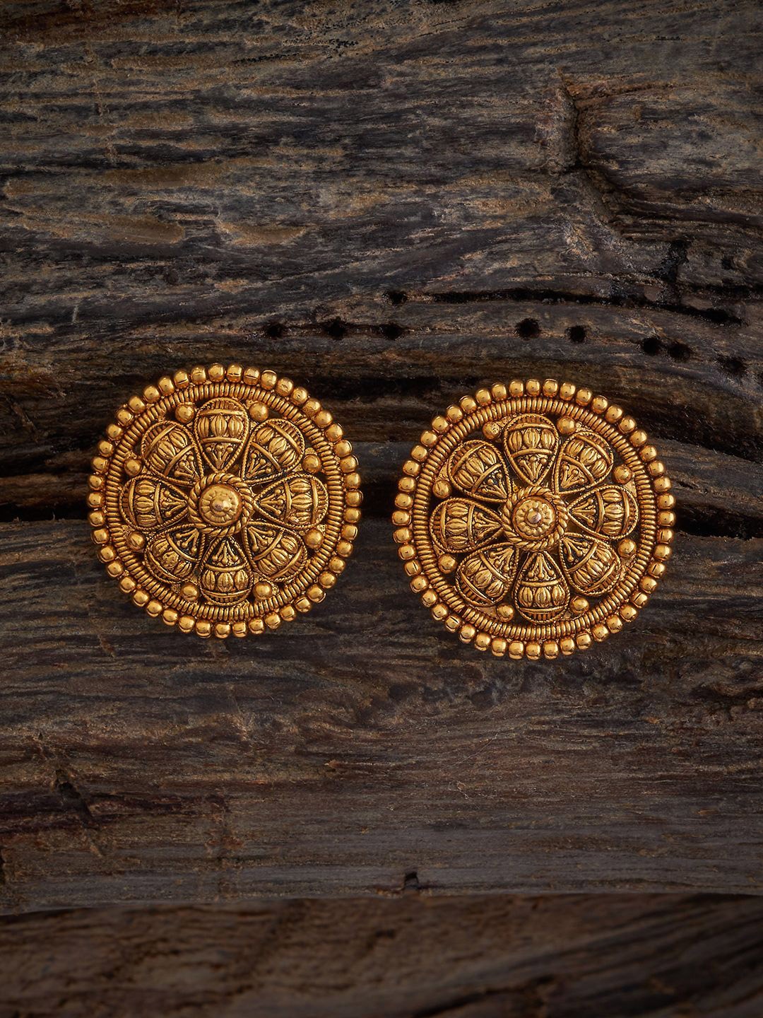 

Kushal's Fashion Jewellery Gold-Plated Antique Floral Studs, Na