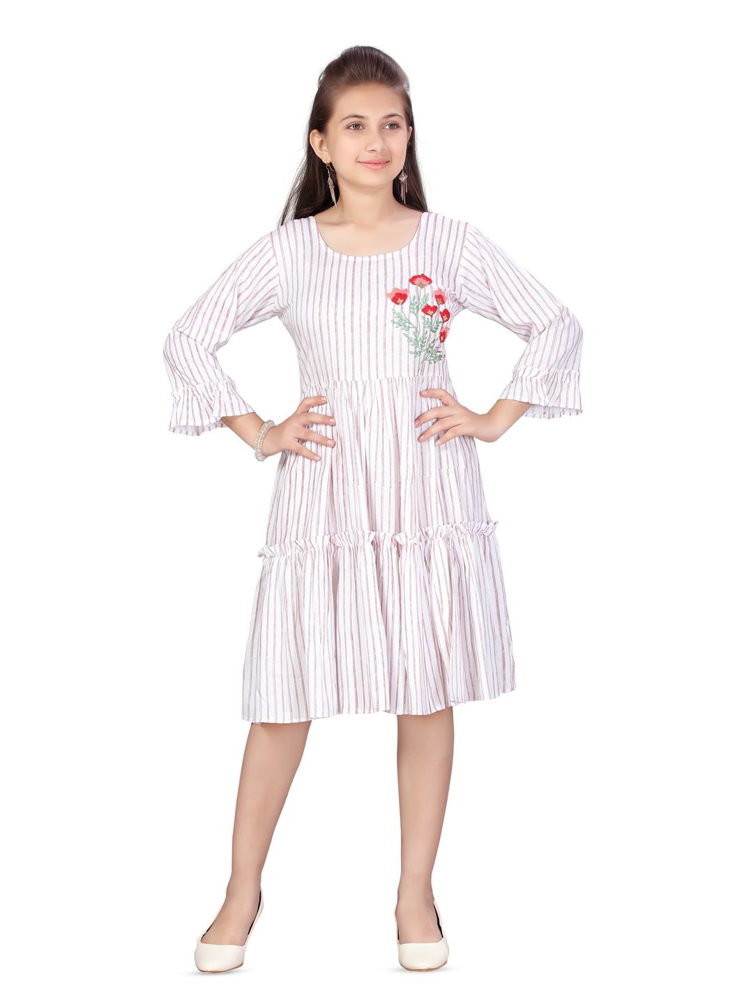 

BAESD Striped Bell Sleeve A-Line Dress, Red