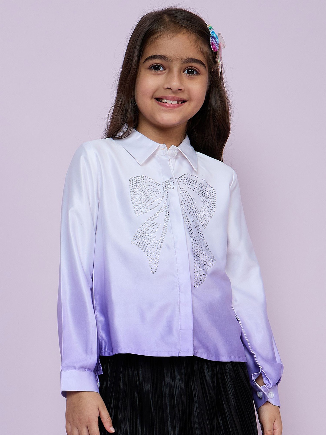 

Peppermint Girls Embellished Shirt Collar Top, Purple