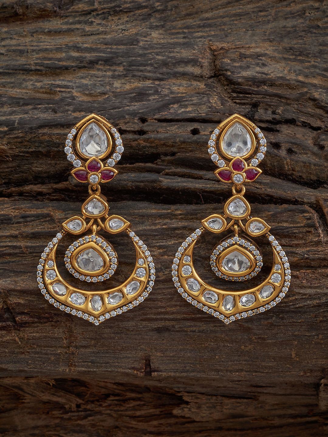 

Kushal's Fashion Jewellery Crescent Shaped Kundan Drop Earrings, White