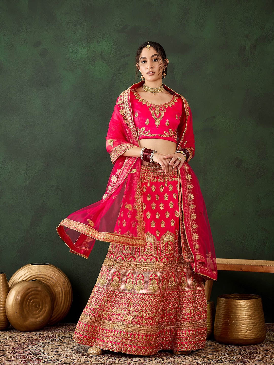 

Sangria Pink Embroidered Beads & Stones Unstitched Lehenga Choli With Dupatta