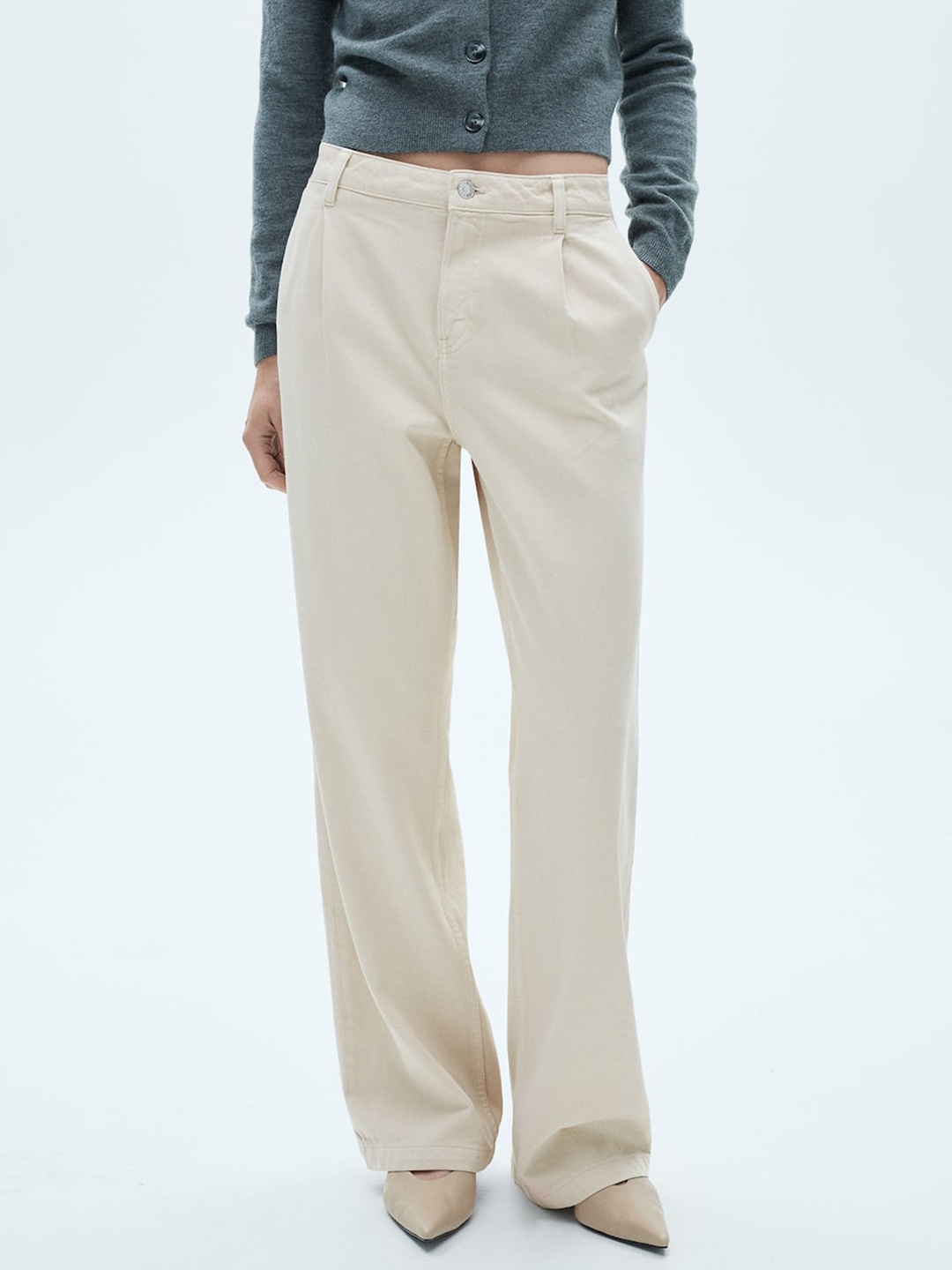 

MANGO Women Pure Cotton Dart Straight Fit Jeans, Off white