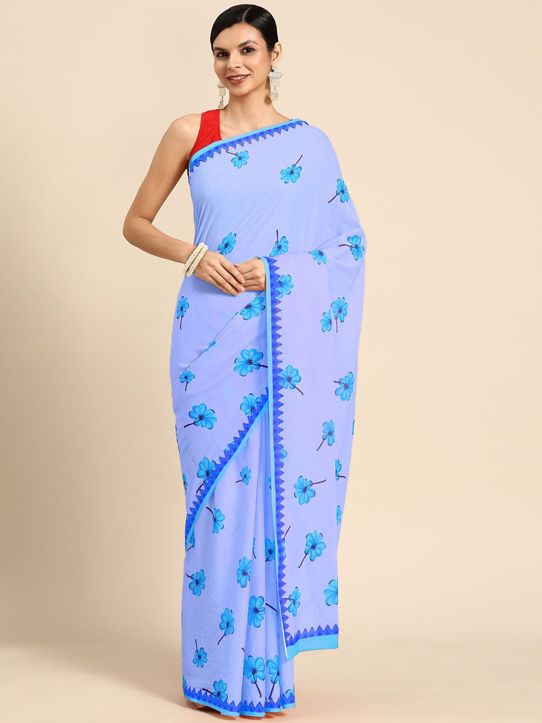 

BUTA BUTI Floral Pure Cotton Saree, Blue