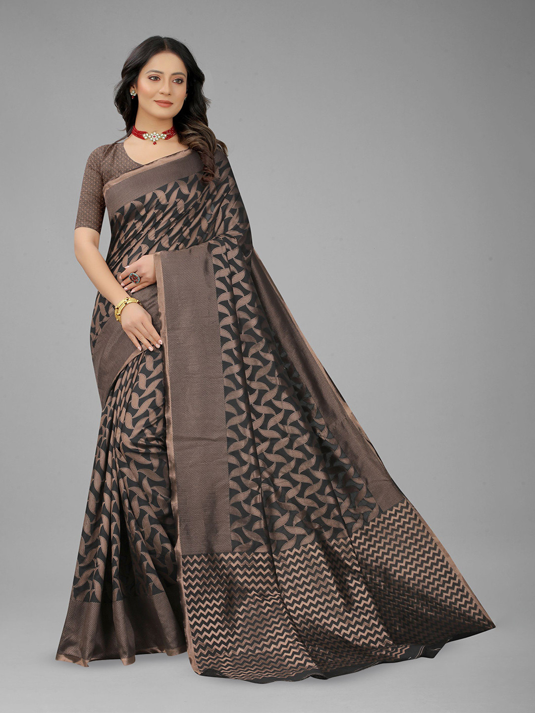 

Mitera Woven Design Zari Silk Blend Banarasi Saree, Black
