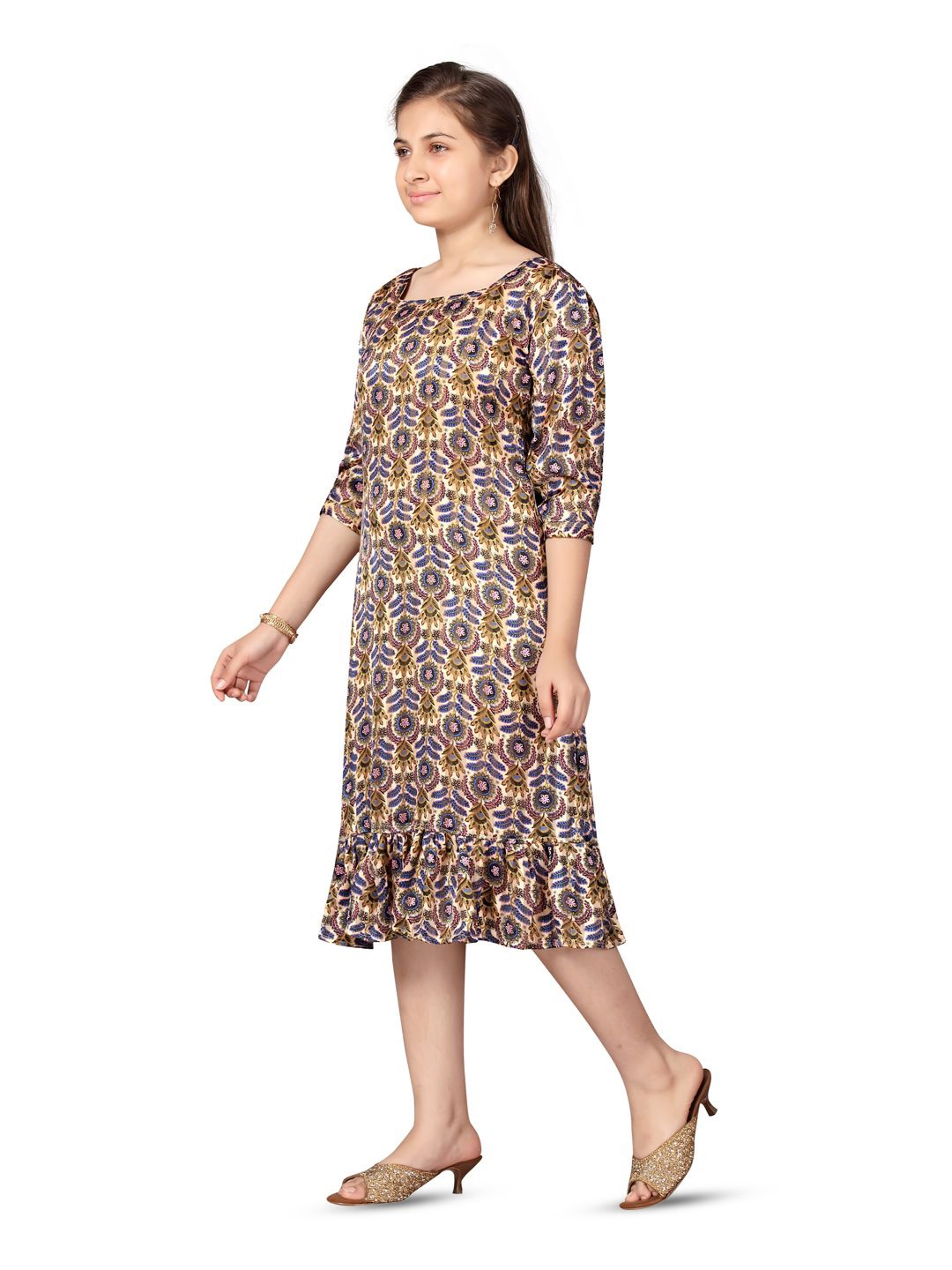 

BAESD Floral Print A-Line Midi Dress, Beige