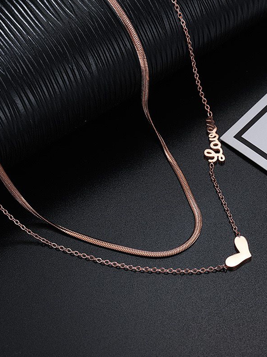 

MYKI Rose Gold-Plated Stainless Steel Cubic Zirconia Layered Necklace