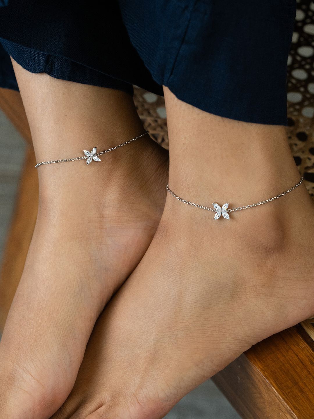 

SHAYA Set Of 2 Cubic Zirconia Anklet, Silver