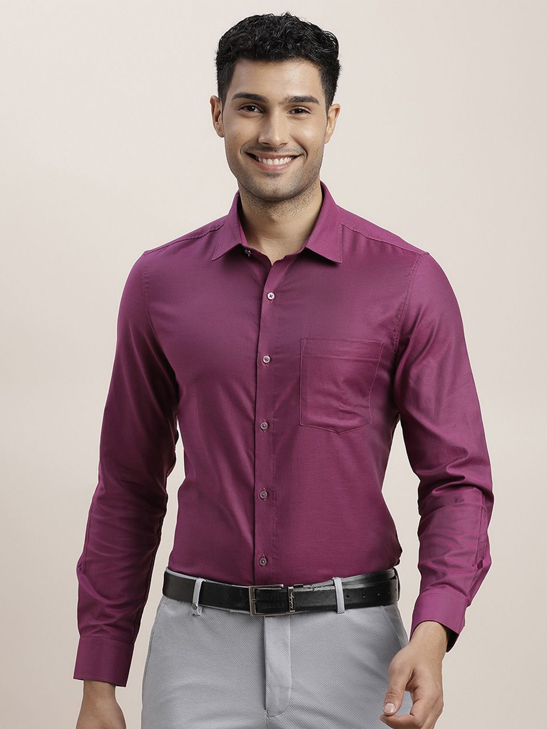 

Turtle Men Classic Spread Collar Solid Cotton Slim Fit Party Shirt, Purple