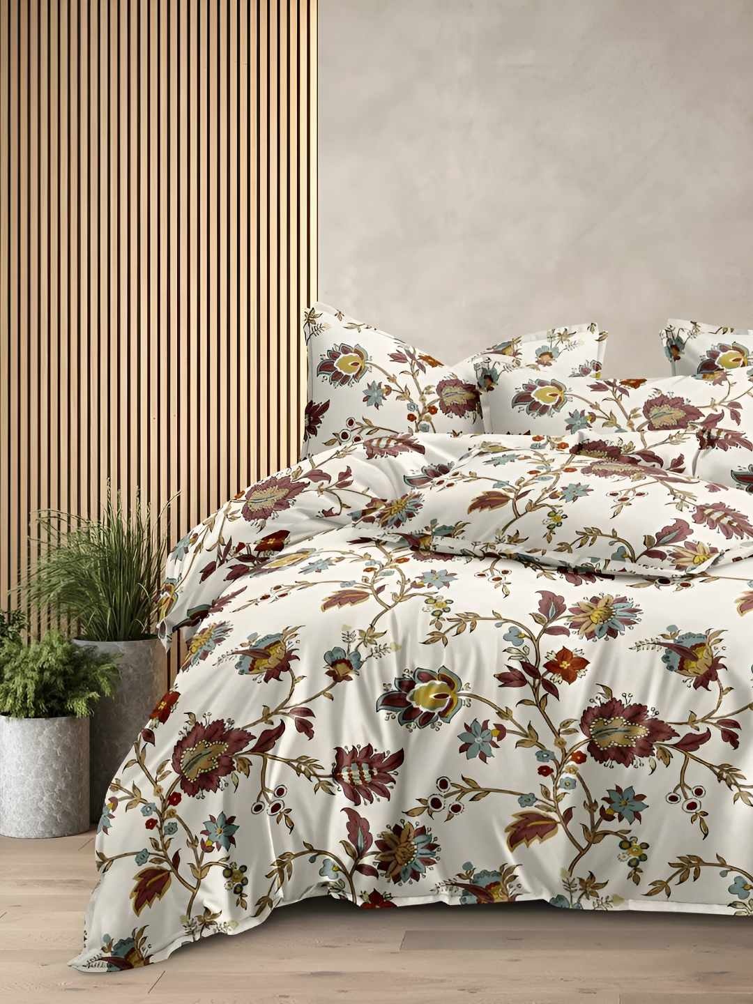 

tundwal's White & Mustard Yellow Floral Printed Single Pure Cotton Duvet Cover