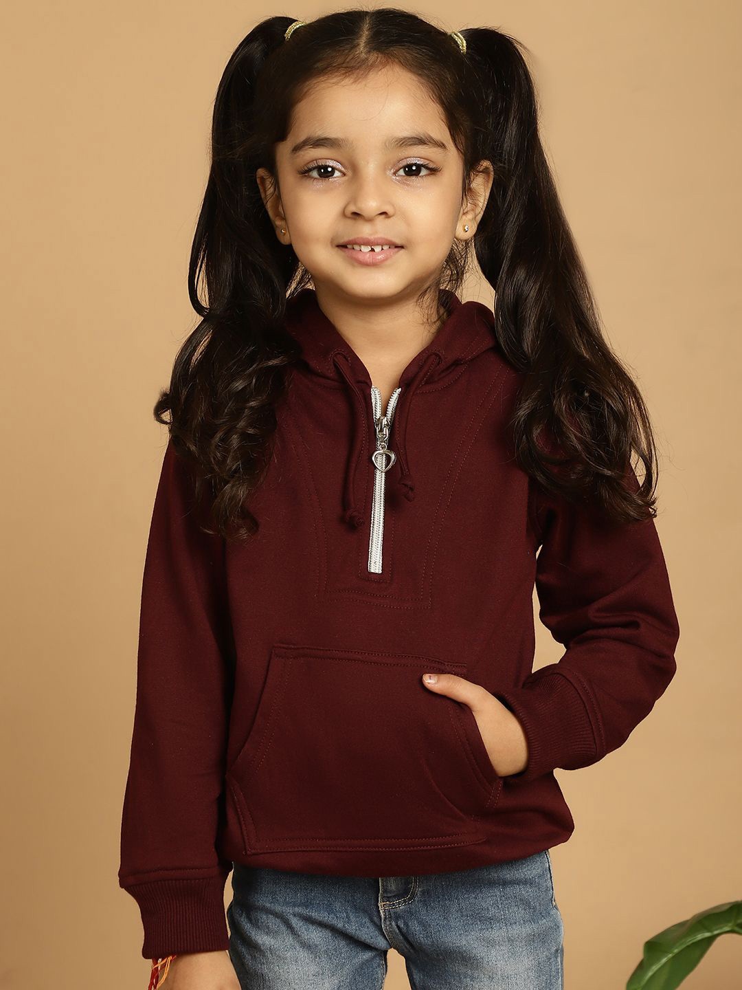 

MINI & MING the winter wardrobe Girls Solid Hooded Sweatshirt, Burgundy