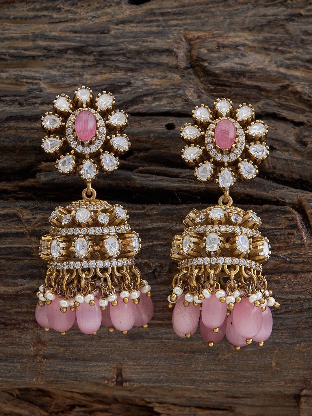 

Kushal's Fashion Jewellery Kundan Stone Studded Dome Shaped Jhumkas, Pink