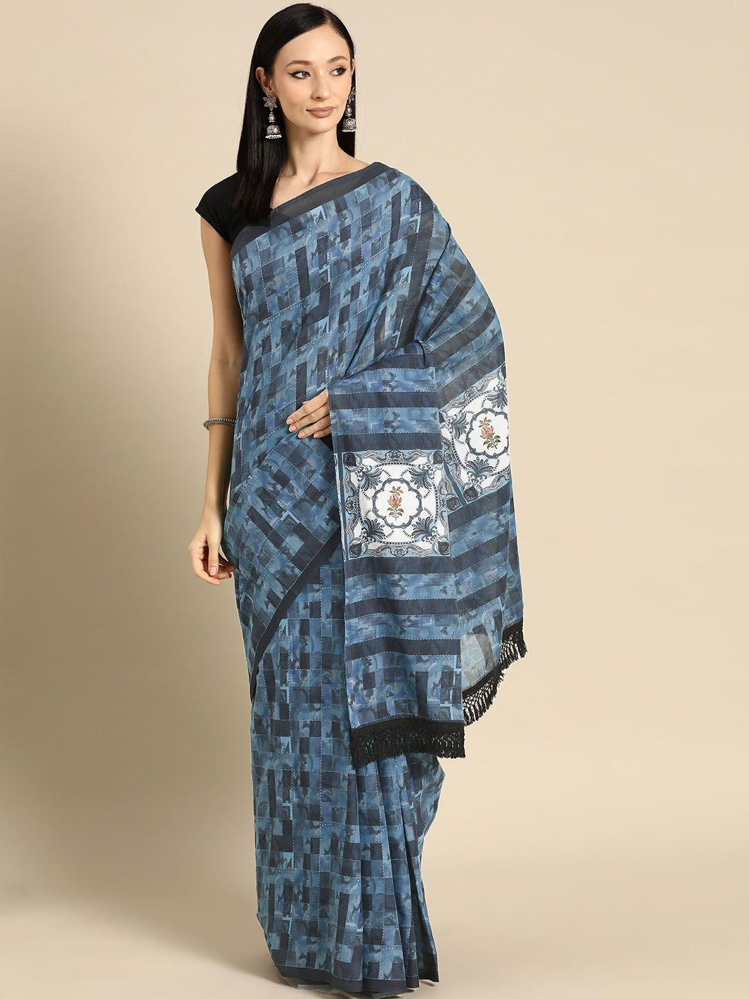 

BUTA BUTI Pure Cotton Saree, Blue