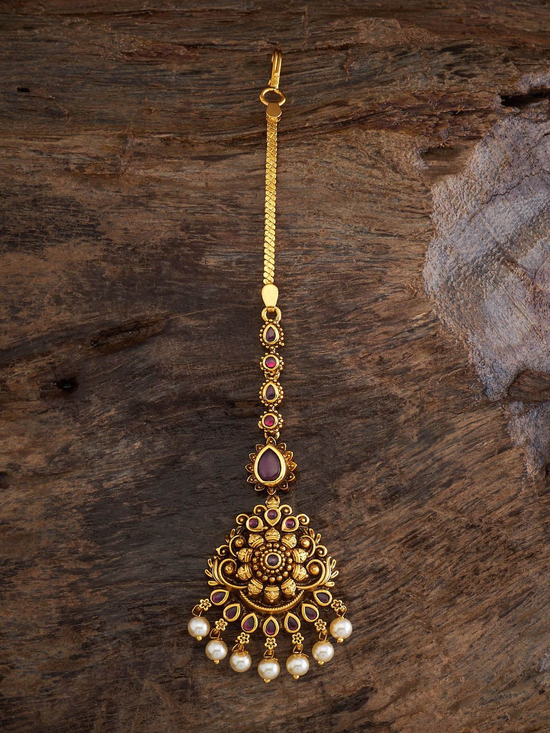 

Kushal's Fashion Jewellery Gold-Plated Artificial Beaded Maang Tikka