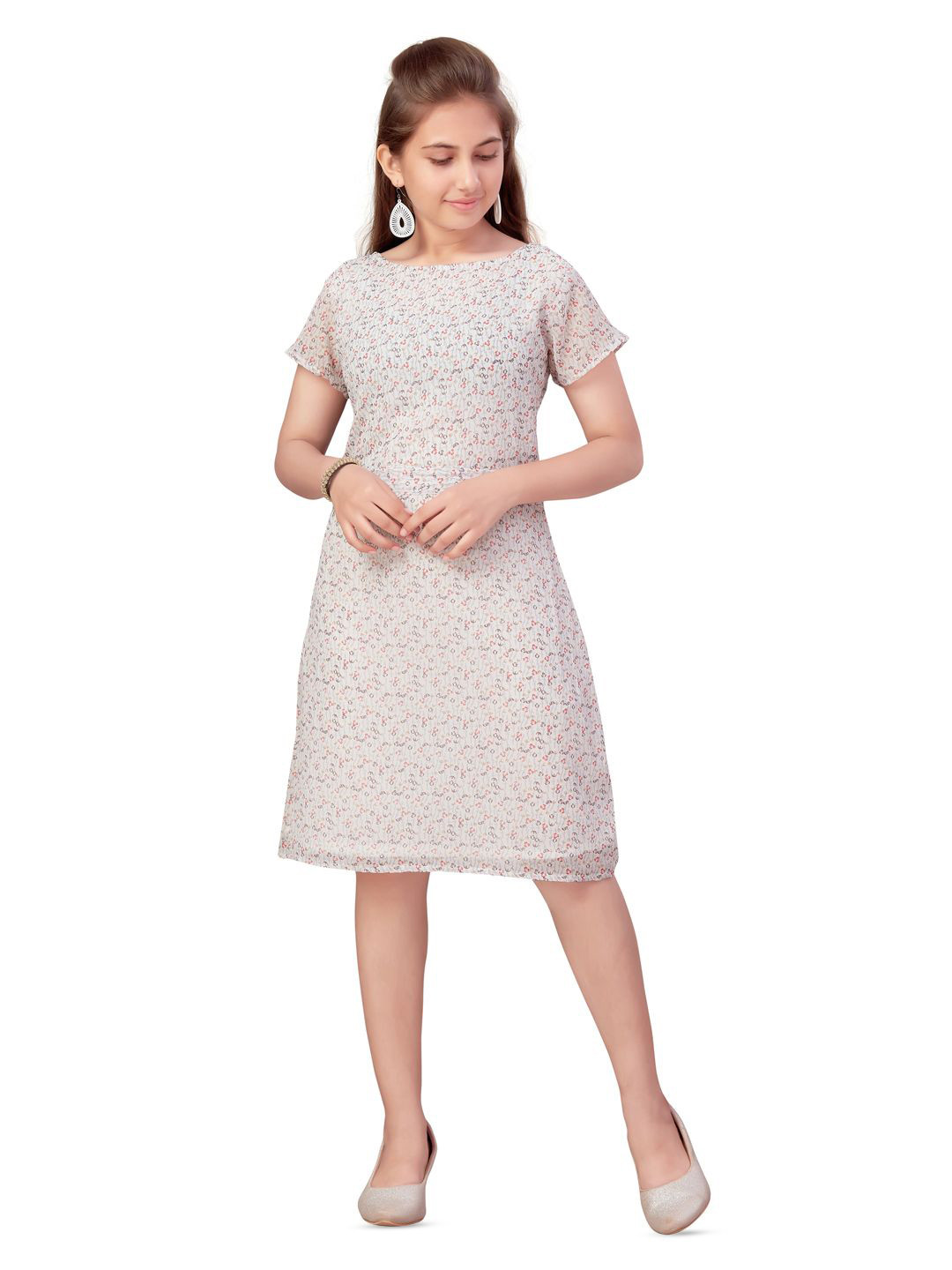 

BAESD Floral Print Georgette A-Line Dress, White