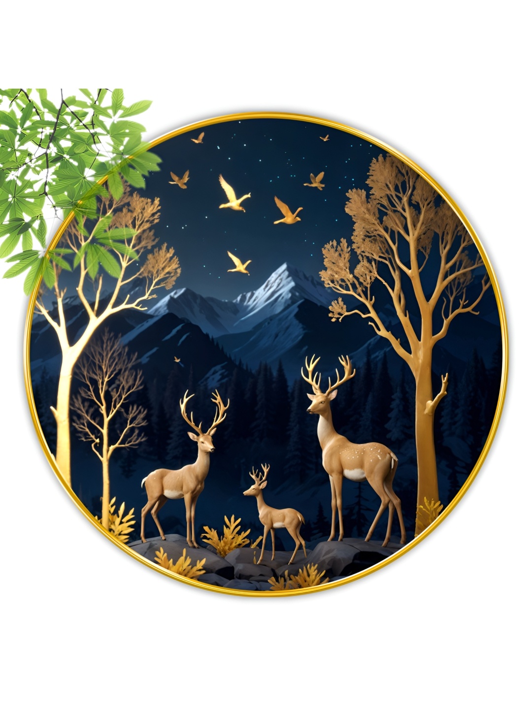 

Aura Gold-Toned & Blue Nature Round Shaped Wooden Wall Art