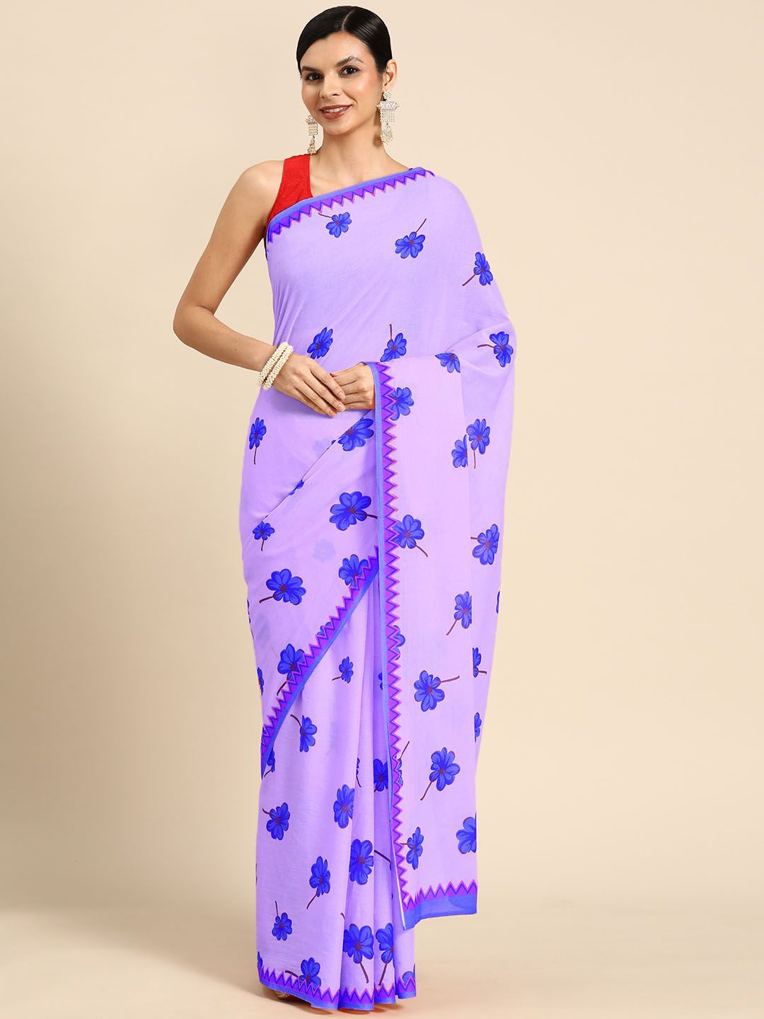 

BUTA BUTI Floral Pure Cotton Saree, Blue